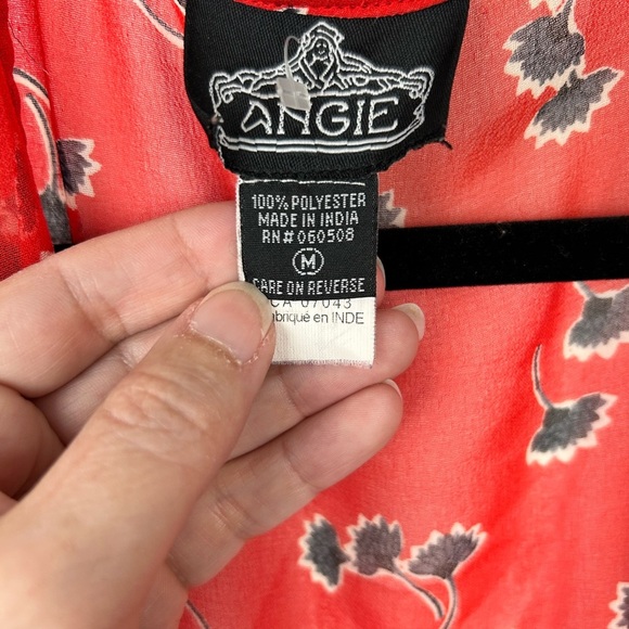 Floral kimono pool beach coverup, Med, red fringe lightweight sheer long sleeves - Picture 2 of 8